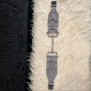 Rare Gucci Runway Gray Leather Floral Studded Waist Belt Silver Buckle
